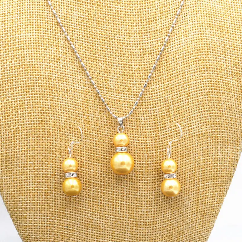 

New-8-12mm-Golden-Sea-shell-Pearl-Wedding-Pendants-Necklace-Earrings-Set-AAA
