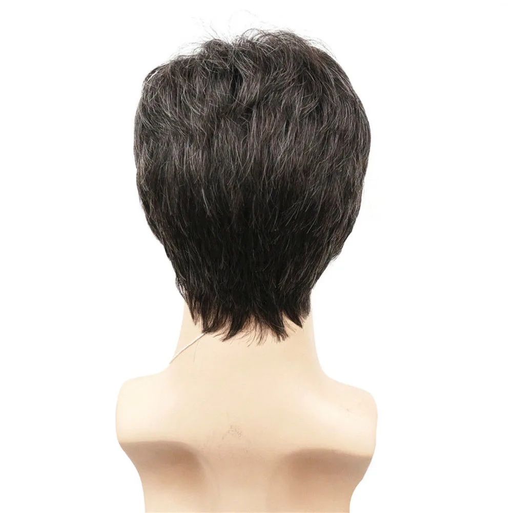 

Styling Fleeciness Natural Black Layered Realistic Short Straight Men Hairpiece Artificial Daily Cosplay Wig Full Hair Male