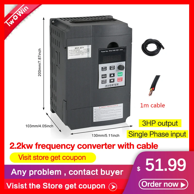 

220V 2.2KW AC Frequency Inverter Single Phase Variable 3HP Frequency Drive Inverter VFD PWM Control For Motor Speed Control