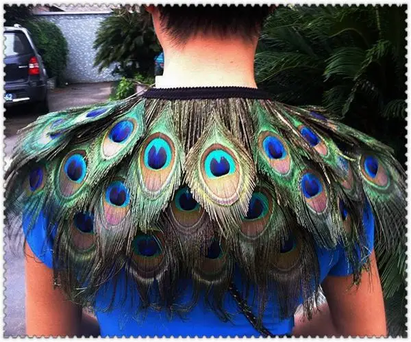 

Hand Made Peacock Feather Cape Shawl Tie Up Halloween Party Costumes Fancy Dress Dance Cape