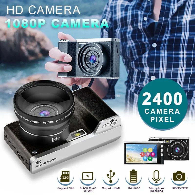 Новая цифровая камера 4,0 дюймов ips сенсорный экран Full HD 24MP разрешение 8X цифровой зум CMOS SLR камера с зумом широкоугольный объектив