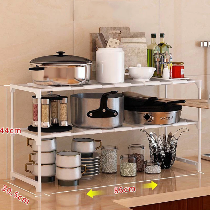 

Adjustable 3-Tiers Storage Rack Under Floored Plastic Tableware Organizer Shelf Keep Neat Easy Assembled Organizer for Kitchen