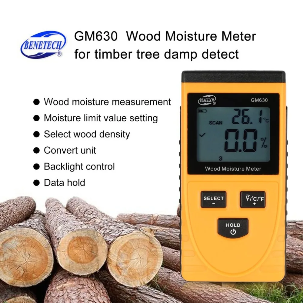 

BENETECH Wood Moisture Meter GM630 Digital LCD Display Humidity Test Water Content Meter Detector Density Hygrometer Vochtmeter