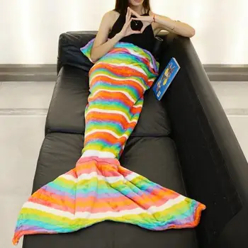

Mermaid Blanket Coral FLeece Mermaid Tail Blanket Air Conditioning Sofa Soft Mat Quilt Rug Wrap Stripe Rainbow Blankets Adult
