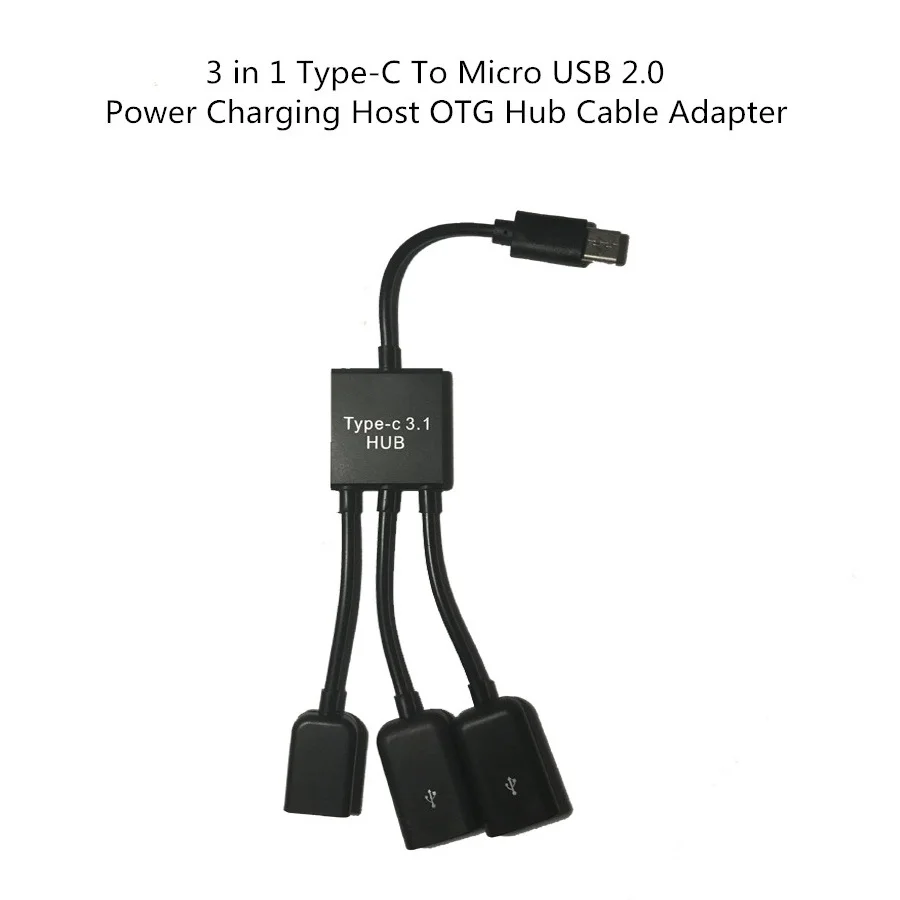 3 in 1 Type C To Micro USB 2.0 Power Charging Host OTG Hub Cable ...