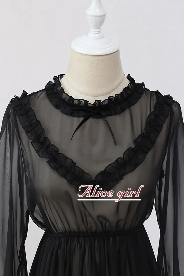 Милое шифоновое платье черного цвета с длинными рукавами, платье-комбинезон Alice Girl, ограниченное количество