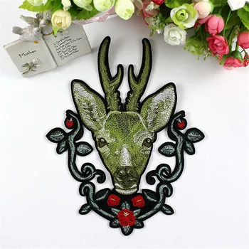 

DoreenBeads Embroidered Patches Deer Animal Head Flower Sew On For Clothing DIY Applique Stickers Clothes Badges Men Women