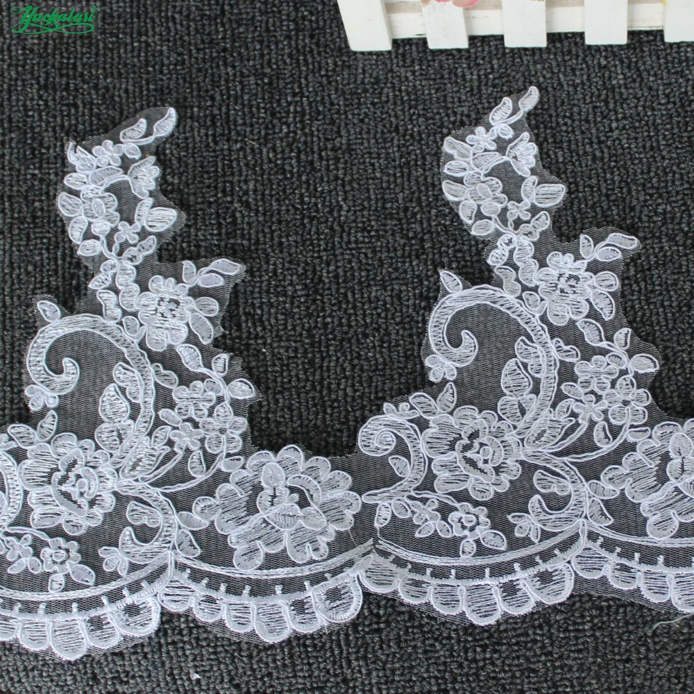 

YACKALASI 5 Yds White Bridal Wedding Lace Fabrics Appliqued Scalloped 3D Flower Embroidered Sewing Trims For Dress 23cm