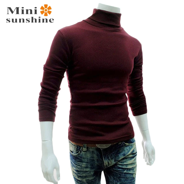 Casual Pullover Men Turtleneck Sweaters Thin Slim Fit Long