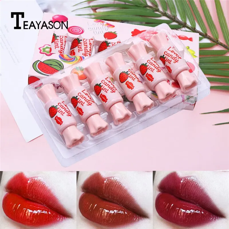 

Hot 6pcs/Set Candy Shape Lip Gloss Makeup Lip Glaze Long Lasting Water Gloss Makeup Moisturizing Glaze Liquid Lipstick