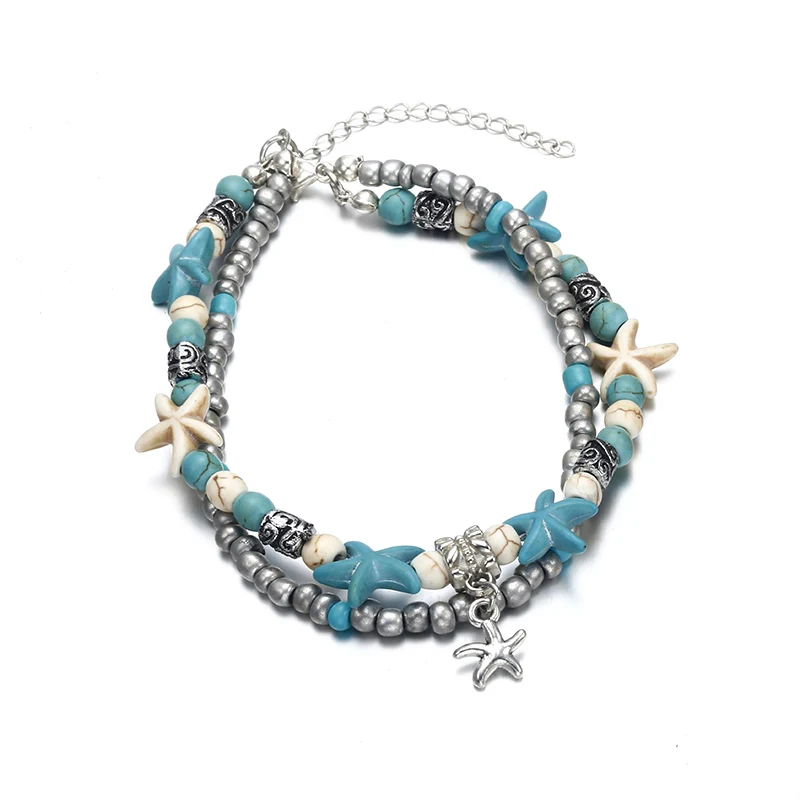 

NS27 Beagloer Shell Beads Starfish Turtle Anklets Bracelet For Women Multi Layer Anklet Leg Bracelet Handmade Bohemian Jewelry