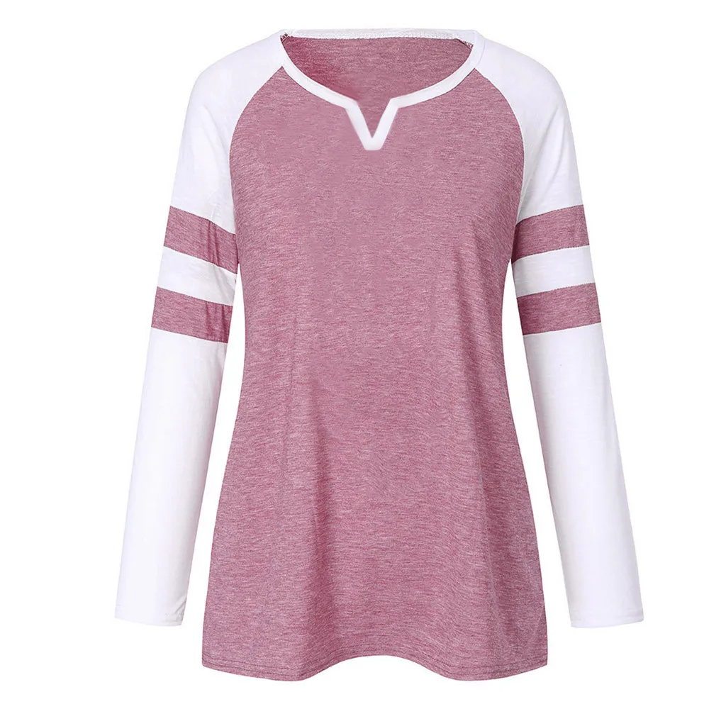 LIVA GIRL Женская футболка контрастного цвета с О-образным вырезом и длинным рукавом Повседневный Топ уличная Толстовка с длинным рукавом для скейтборда - Цвет: Розовый
