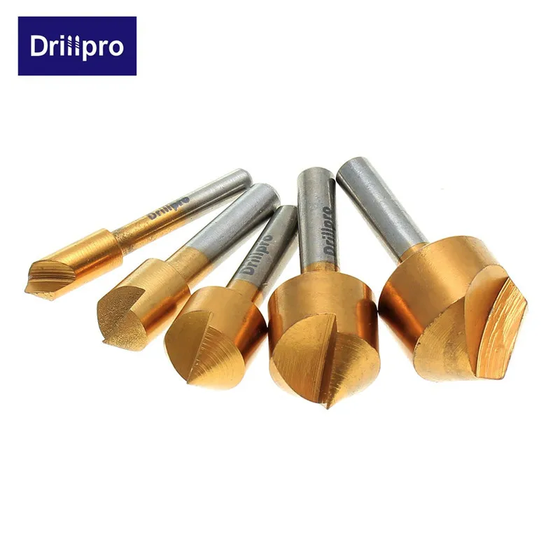 Drillpro 5 шт. Метрическая Зенковка сверло 90 градусов Одна Флейта кромка фаска 6 мм-19 мм Высокоуглеродистая сталь деревообрабатывающий инструмент