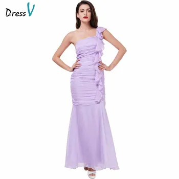 

Dressv lilac evening dress cheap one shoulder sheath ruched floor length wedding party formal dress flower evening dresses