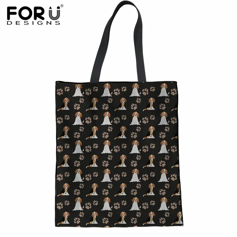 FORUDESIGNS, портативные льняные хозяйственные сумки, футболка с принтом милый Бигль, тканевые сумки-тоут, повседневные хлопковые прочные сумки для хранения, сумки для продуктов