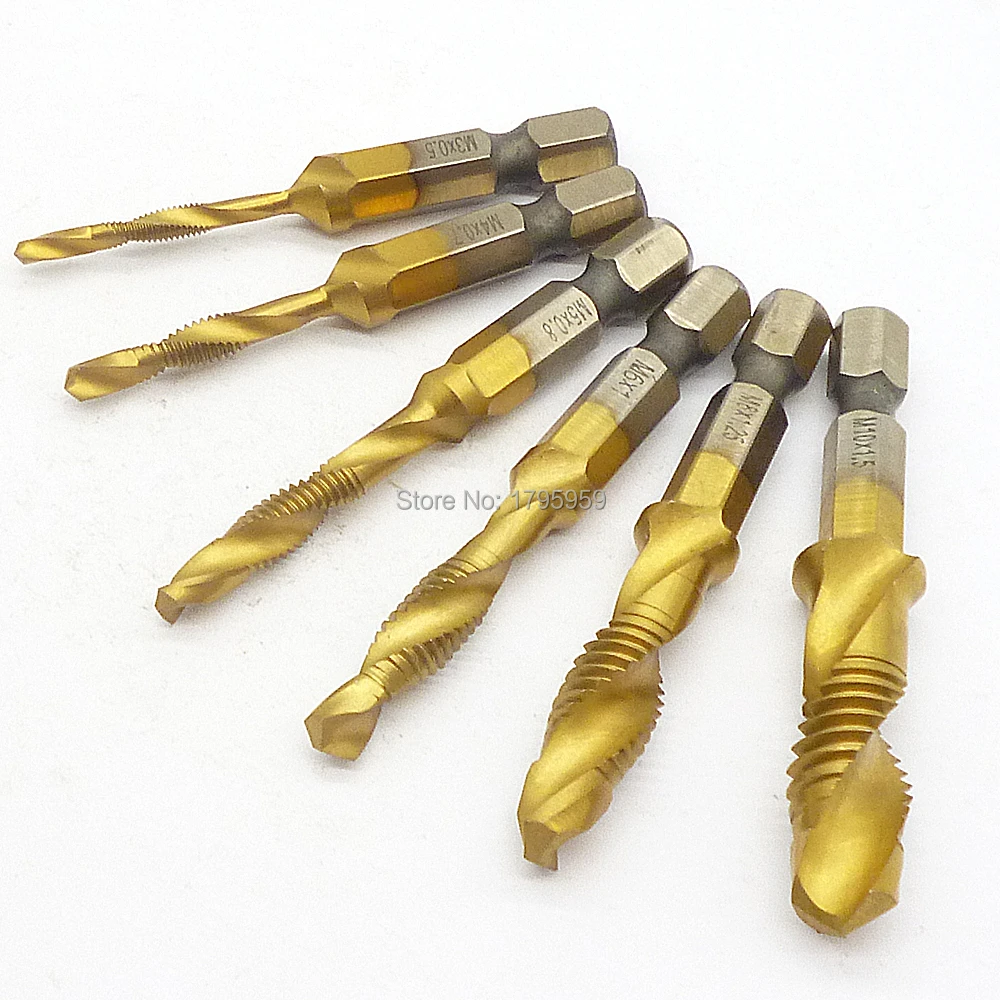 6pcs Hss Metric Drill Tap Combination Bit Tapping Deburring Countersink
