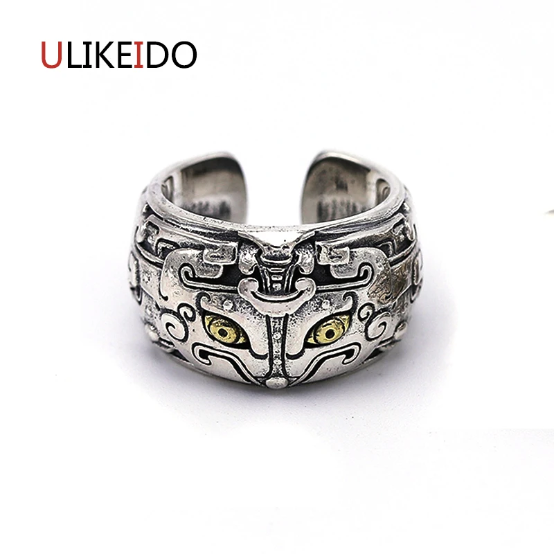 

Pure 925 Sterling Silver Jewelry Gluttony Rings God beast Punk Thai Silver Ring For Men Women Birthday Christmas Gift 526