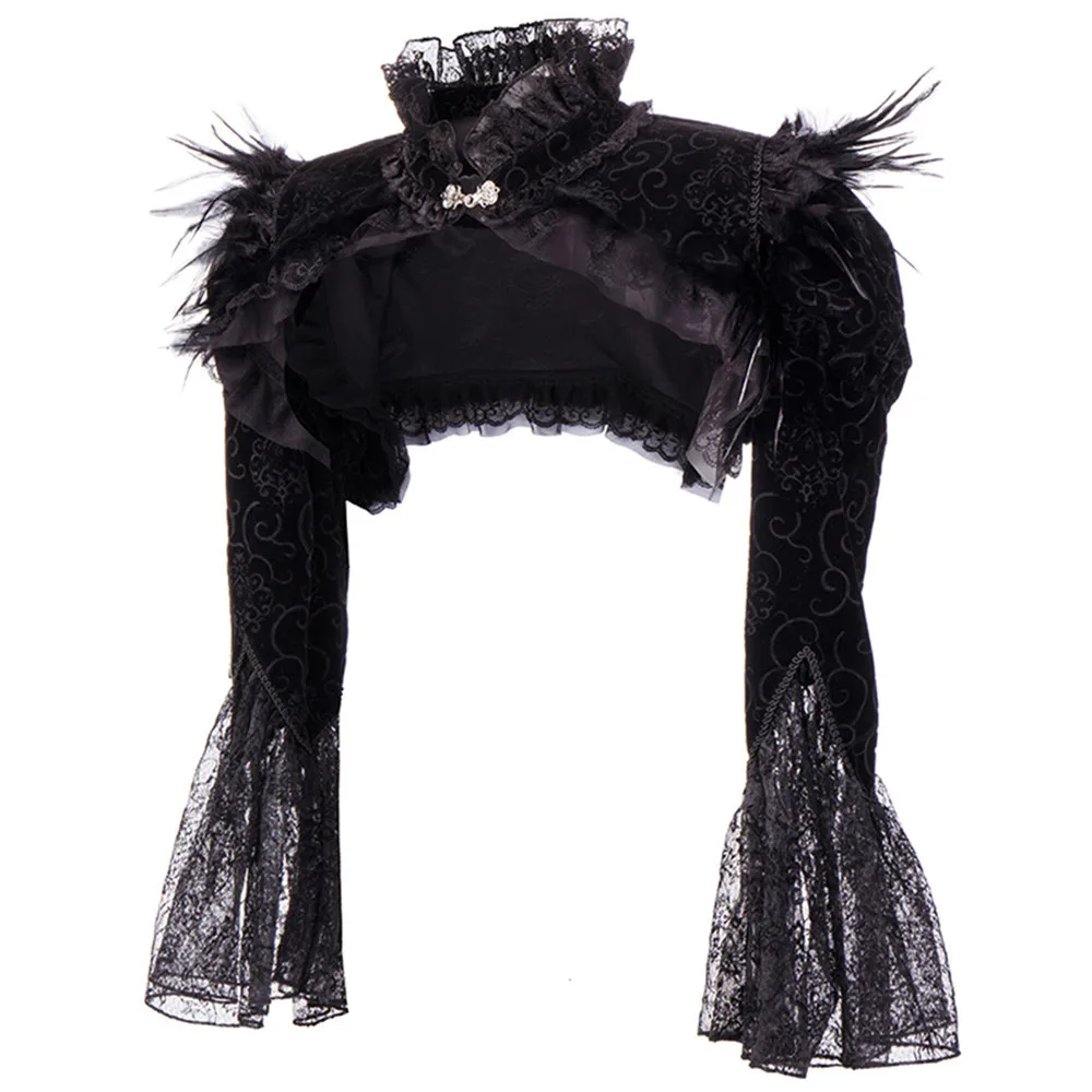 Средневековый Ретро стиль ренессанс викторианский перья ультра короткая Сексуальная кофта плащ кружевная шаль для женщин костюм для вечеринки