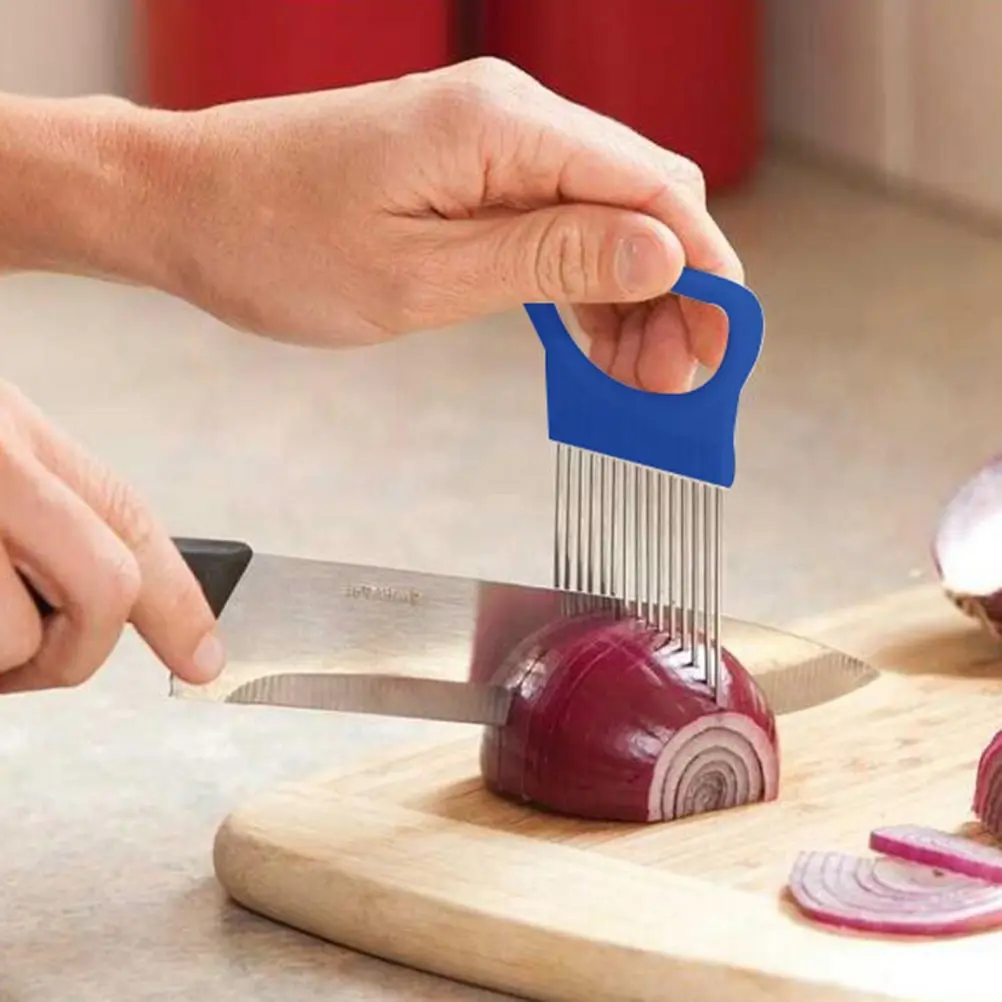 Cut Onion Holder Fork Stainless Steel +Plastic Vegetable Slicer Tomato Cutter Metal Meat Needle Gadgets Frok Vegetable Slicer