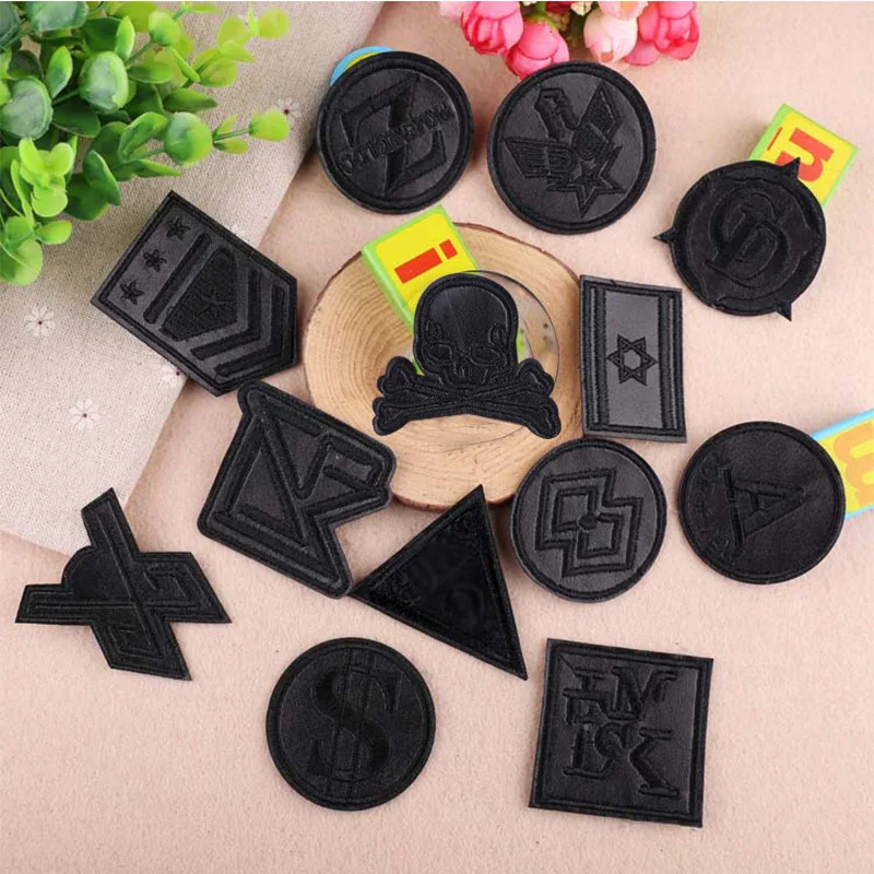 

Black Round PU Leather Military Embroidery Patches for Clothes Iron on Clothes Appliques Badge Stripe Sticker Iron-on Armbands