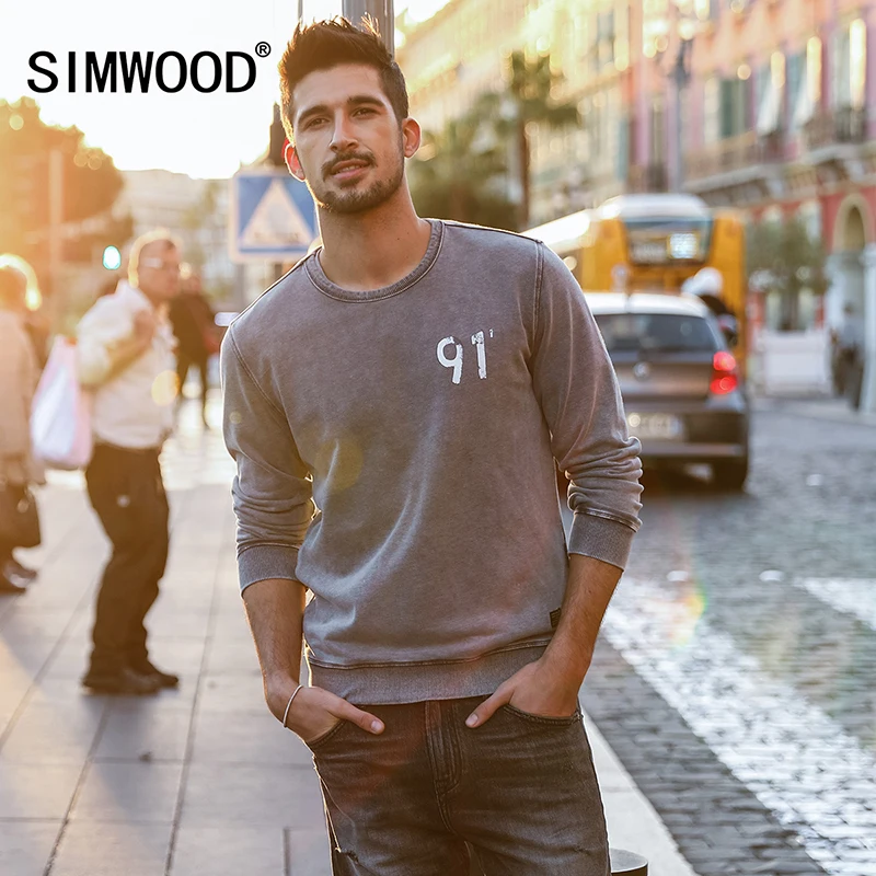 SIMWOOD 2019 осенние модные толстовки с цифрами мужские винтажные свитшоты футболки