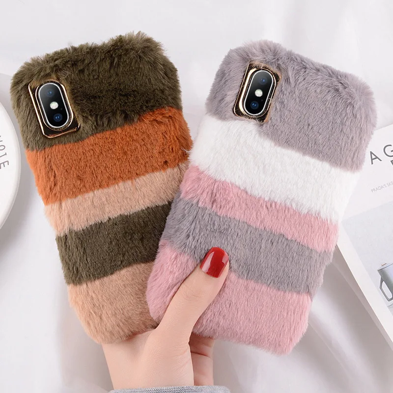 Fashion Colorful Rabbit Fluffy Fur Phone Case For iPhone XS Max XR