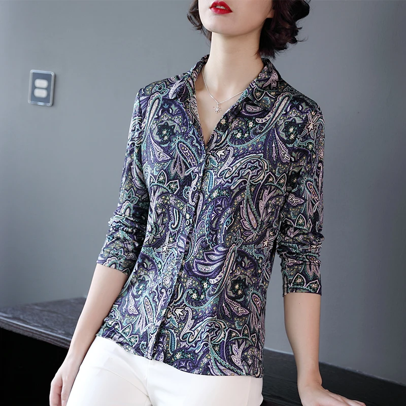 

Silk Blouse, Long Sleeves, Heavy Weight, Double Sided Knitting, Commuter Silk Shirt, Autumn Coat, 145g/ Square Meters