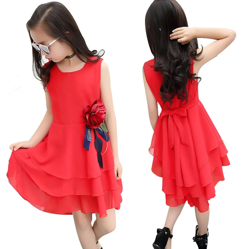 

Kids 2019 new summer big flower chiffon girl dress sleeveless solid color dress 3 4 5 6 7 8 9 10 11 12 years baby girl clothes