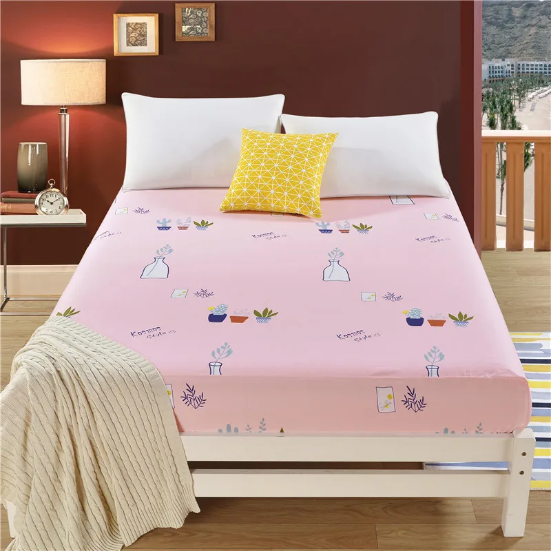 

1 Piece 100% Cotton Fitted Sheet Cactus Print Bed Sheet For Single Double Bed Kids Adults (No Pillowcase) XF637-16