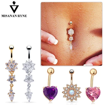 

MISANANRYNE 16 Style Summer Umbilical Nails Navel Body Piercing Stainless Crystal Steel Belly Button Ring For Women Jewelry