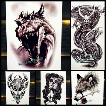 Jurassic Park Temporary Tattoo Stickers Dinosaur Body Art ARm Fake Flash Tattoo 21*15CM Men Women Waterproof Tatoo Black Dragon