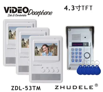 

ZHUDELE Top Quality 4.3 Inch Video Door Phone Frid Panel Metal Outdoor Camera with Password&ID Card Unlock,Waterproof Cover 1V3