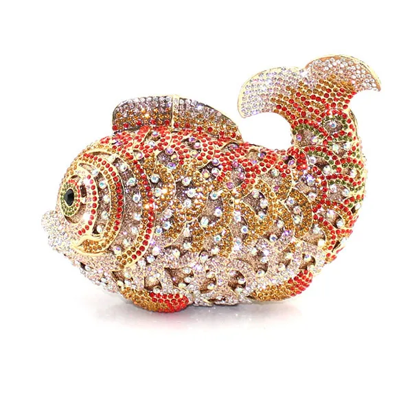 Дизайн изысканный рыбий формы кристалл клатч вечерняя сумка Женская Топ продаж сумки - Цвет: Золотой
