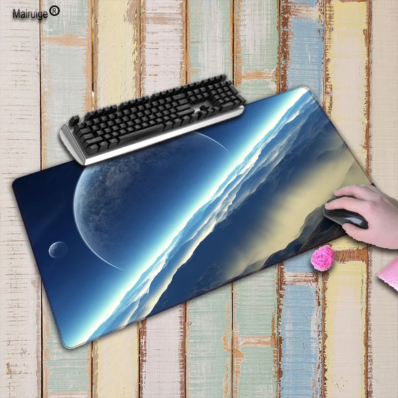Mairuige Blue Space Large White Lock Edge Mouse Pad Mat Desk Table