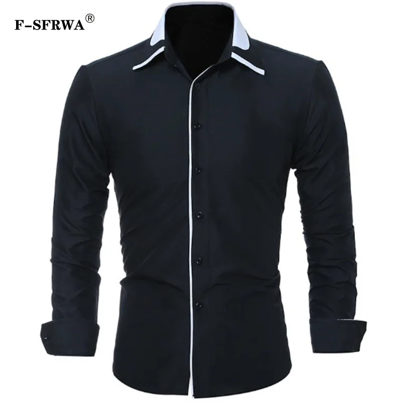 F-SFRWA 2019 Повседневное рубашки мужской Для мужчин s Костюмы с длинным рукавом социальной Тонкий бренд Camisa Masculina черный Для мужчин рубашки XXXL