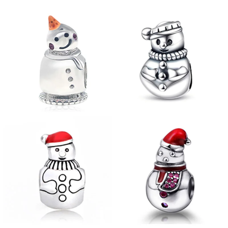 

SG lovely snowman charms with color enamel 925 sterling silver beads fit original European charm bracelet jewelry making gifts