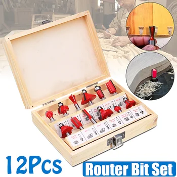 

12 Router Bits Set 1/4"Shank Tungsten Carbide Tip Woodworking Power Cutter Tools