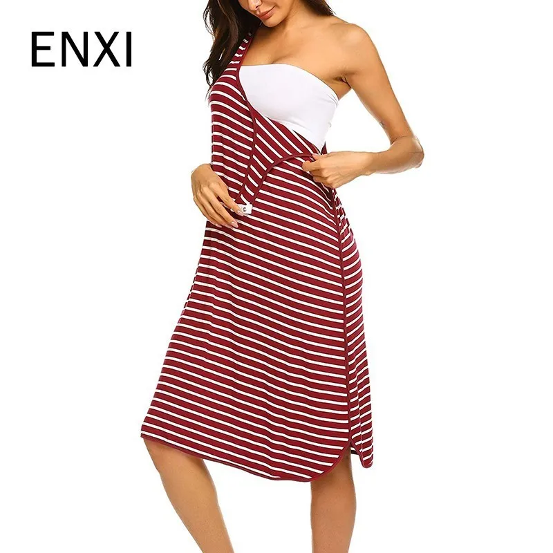 

ENXI 3 Color 2019 New Maternity Dresses Stripe Breastfeeding Dress Nursing Plus Size Dress