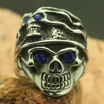 

Mens Boys 316L Stainless Steel Cool Blue Stone Eye Punk Gothic Skull Ring