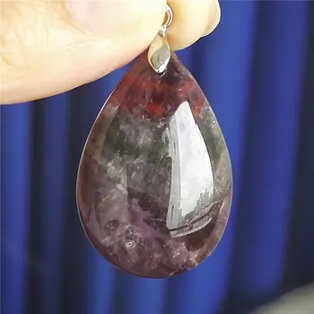 

Genuine Wine Red Auralite 23 Natural Stone Pendant Women Men Necklace Crystal Water Drop Pendant 27X18X9mm