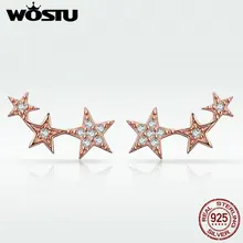 WOSTU 925 пробы серебряные 3 цвета Ослепительная Штабелируемая звезда серьги-гвоздики для женщин подлинные серебряные ювелирные изделия Bijoux BKE291