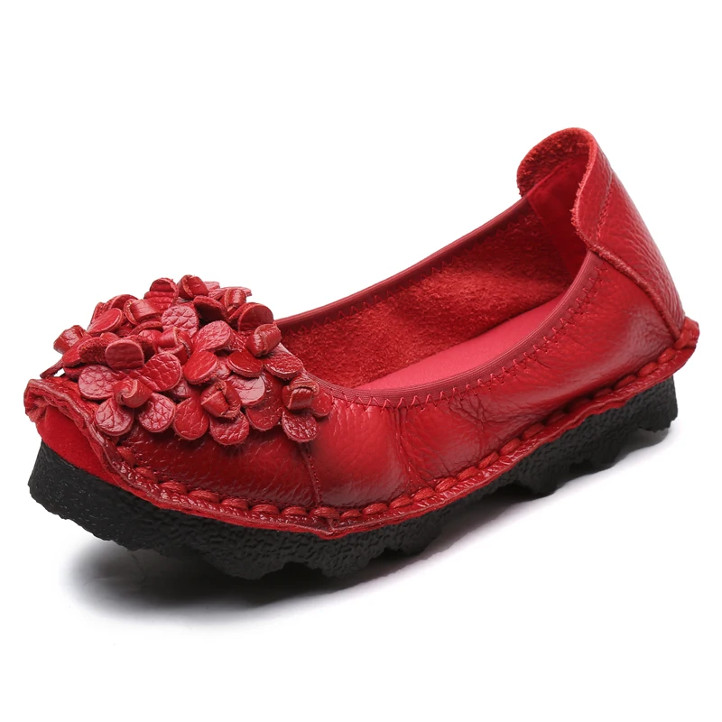 

Women Floral Handmade Genuine Leather Shoes Flats with Flower National Wind Comfortable Soft Bottom Cowhide Shoes Zapatos Mujer
