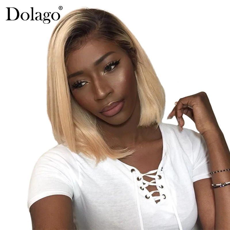 

613 Lace Front Human Hair Wigs 1B Brazilian Straight Honey Blonde Short Bob Wigs Omber Bob Lace Front Wig Cut Dolago Remy Hair