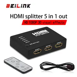 Beilink Mini HDMI HUB 5 Порты 1080 P видео HDMI Коммутатор HDMI Splitter с ИК-пульт Splitter Box для HDTV DVD PS3