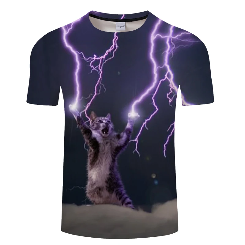 

2019 Cat&Lightning 3D Print t shirt Men Women tshirts Summer Casual Short Sleeve O-neck Tops&Tees Camisetas Drop Ship