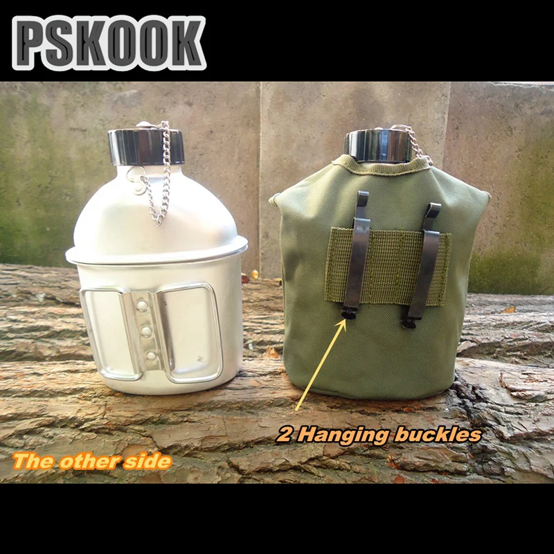 PSKOOK al aire libre cantimplora de aluminio botella de agua militar ejército bolso colgante botella Camping Set de cocina caja de almuerzo 1 Unidades