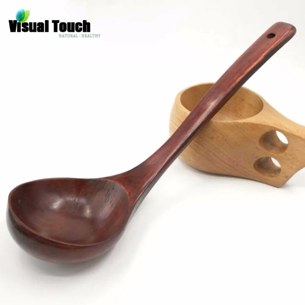 Visual Touch Light/Dark Wood Straight Long Handle Wooden Spoon Soup