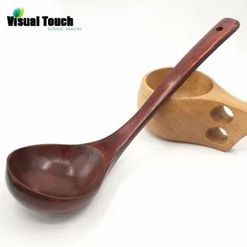 

Visual Touch Light/Dark Wood Straight Long Handle Wooden Spoon Soup Cooking Spoons Kitchen Utensil Scoop Ladle Tableware