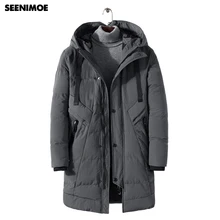 Seenimoe/ зимняя ветровка, брендовая зимняя парка для мужчин, с капюшоном, утепленная, размер M-4XL, одноцветная мужская длинная теплая куртка