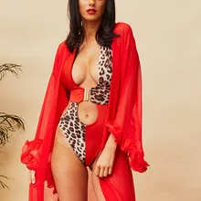 Леопардовый купальник Женские сексуальные Лоскутные пряжки цельные бикини пуш-ап купальные костюмы с подкладкой купальник пляжная одежда купальный костюм fato de Banho